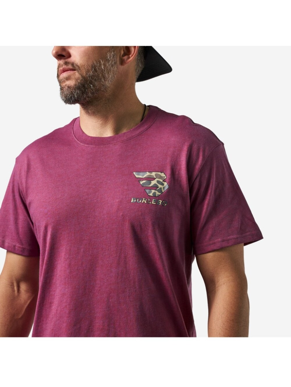 BURLEBO Short Sleeve Tee - Flying B Classic Deer Camo - Heather Wine- XL - Picture 4 of 5